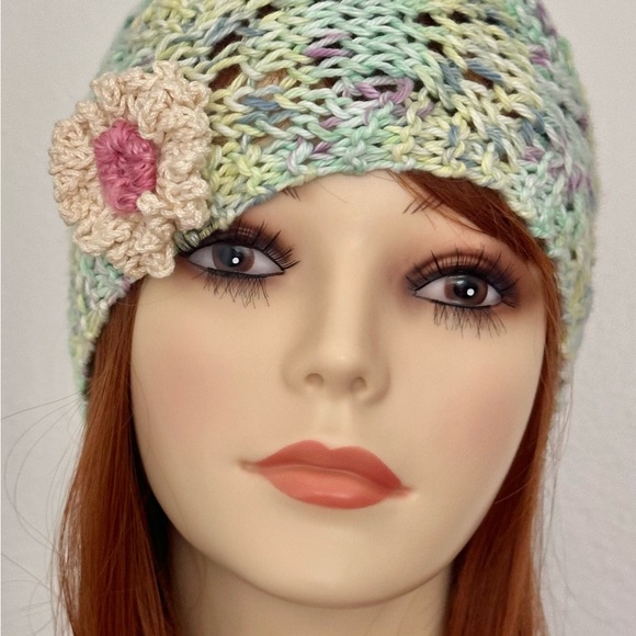 Hand Knits 2 Love Cotton Headband Headwrap Bandana Lace Flowers Cotton Mint Hip main image 7